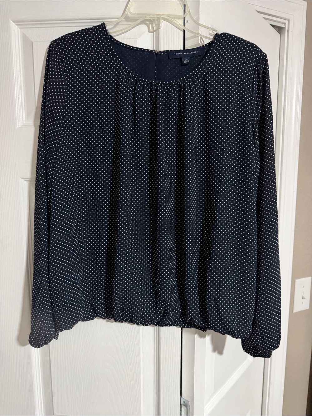 Tommy Hilfiger Navy and White Polka Dot Long-Sleeve Top